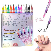 12 Colors Nail Art Pens Set, Nail Art Marker Pens for Gel Nails, DIY Nail Liner Pens for Drawing, Dotting and Detailed Nail Art Designs By
