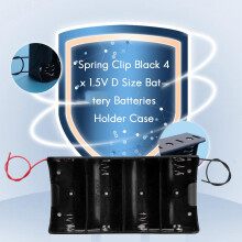 Spring Clip Black 4 x 1.5V D Size Battery Batteries Holder Case