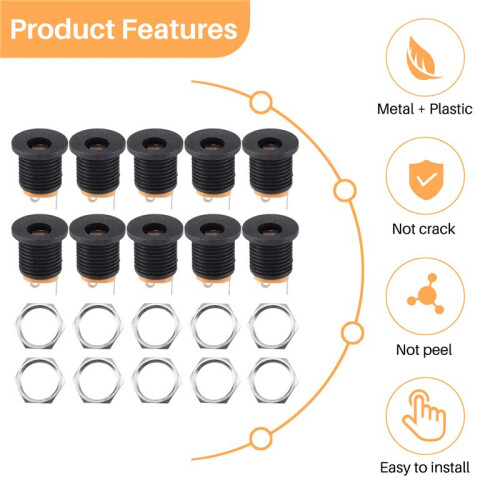 10 Pcs 3-terminal Soldering 2.1mm x 5.5mm Female Power Jack  Socket 1