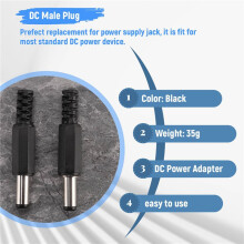 20 Stueck Schwarz 2.5mm x 5.5mm Power Maennlich Stecker Buchse Adapter