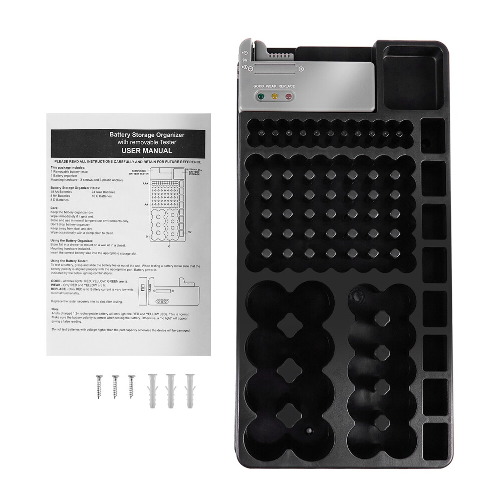 Battery Storage Organizer Holder With Tester - Battery Caddy Rack Case Box Holders Including Battery Checker For Aaa Aa C D 9V And Small Watch 6131421642365