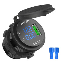 12V / 24V Fast Charging 3.0 Car Cigarette Lighter Socket Usb Charger Led Voltmeter Ammeter Black &