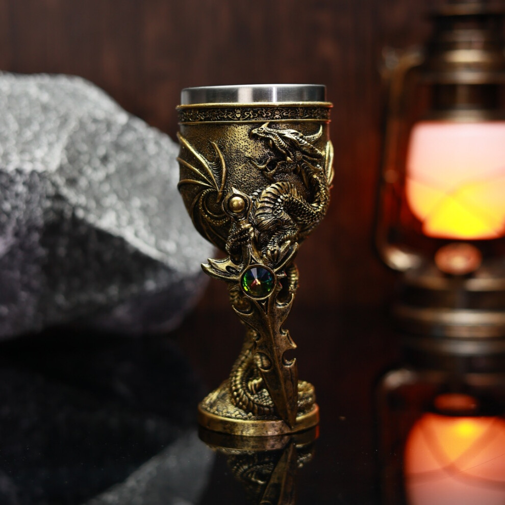 (copper) Creative Dragon Sword Cocktail Goblet Vintage Stainless Steel High Stem Wine Glass