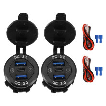 QC 3.0 PD3.0 Drievoudige USB-Autolader 12V 24V 60W USB-C Meerdere Snellader met Schakelaar voor Boot, Vrachtwagen, , Motorfiets