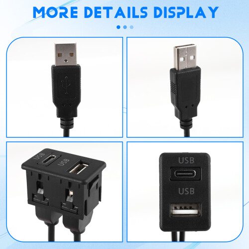 150CM Car Dash Flush Mount 2 USB Port Panel Auto Boat Dual USB-TAPYC Extension Cable Adapter for 2