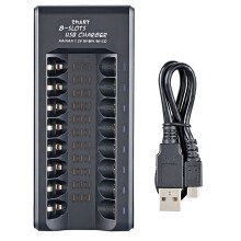 Cargador de BateríA USB RáPido de 8 Ranuras con Luz Indicadora LED Adaptador Inteligente para BateríA Recargable AA AAA Ni-MH Ni-CD de 1,2 V