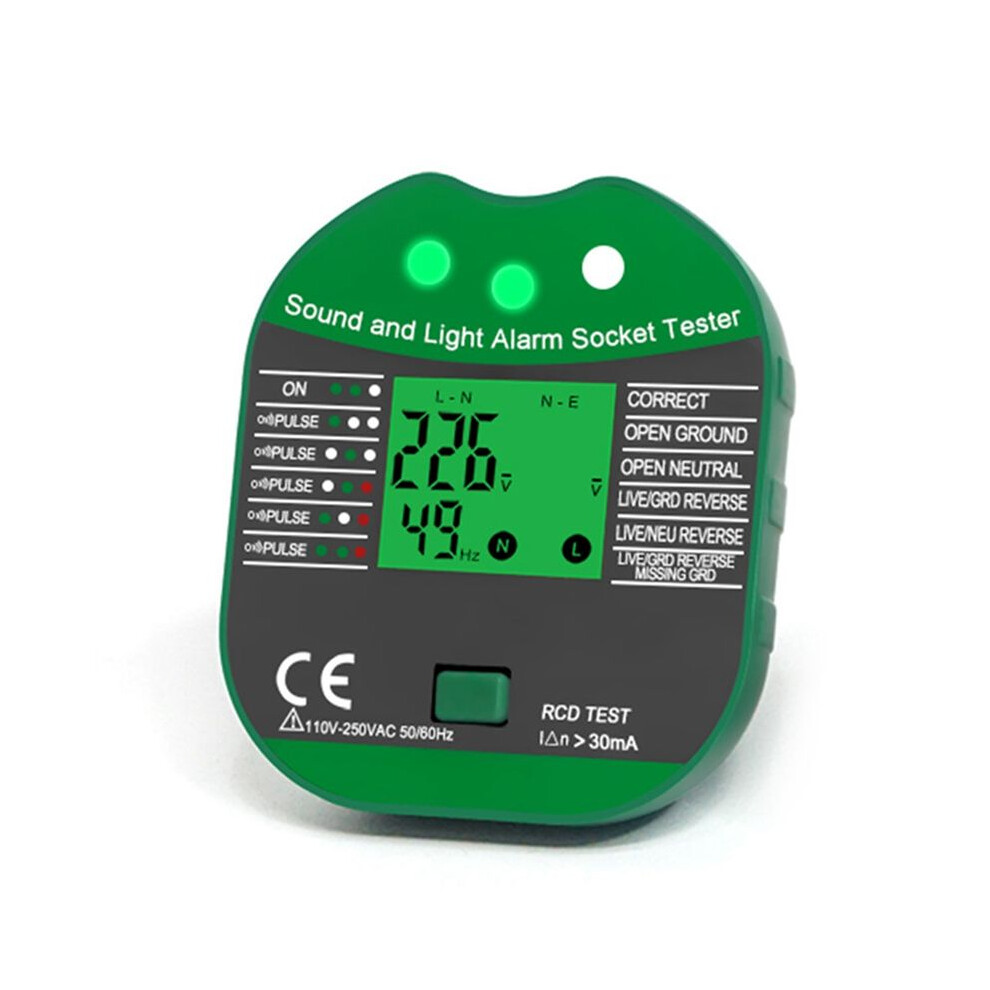 Digital Display Buzzing Socket Tester Voltage Rcd Test Detector Zero Polarity Phase Check Eu Plug With Screen Green 6032294746962