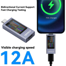 KOWSI USB C Tester Leistungsmesser, Digitalmultimeter mit Großem Farbbildschirm, Spannungs- und Stromtester für Ladegeräte, Powerbanks