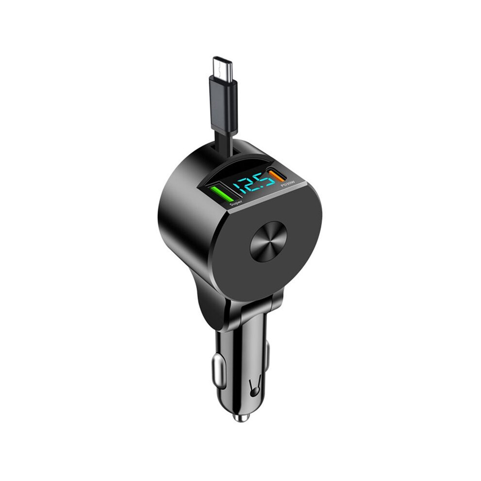 Digital Display Retractable Cable Car Charger Supports Pd30w Fast Charging Super Fast Charging 3-In-1 4714081857397