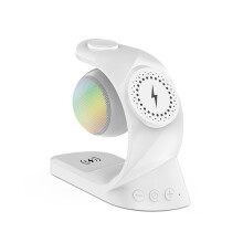 Haut-Parleur 5 en 1 Chargeur Sans Fil Magnétique 15 W Charge Rapide pour Montre Écouteur pour Mobile Universel Blanc