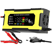 Carregador de Reparo Inteligente 12V 6A com Tela LED de Reparo de Pulso, Carregador de Chumbo-Ácido Inteligente de Carga Rápida para Carro,