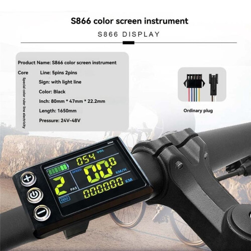 Three Mode Ebike Sine Wave Controller 40A 36V/48V/52V with S866 LCD Color Display SM Connector 2000W Motor 2