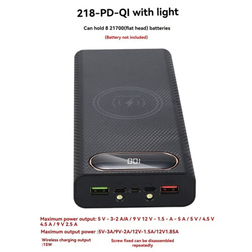 Power Bank DIY Shell Case Battery Charger Box with Lighting Function 8x21700 Battery Shell Storage Organize 22.5W+15W 2