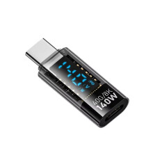 Adapter USB C z Wyświetlaczem Mocy LED 140 w 40 Gb/S 8K Rozszerzenie USB C PD3.1 Złącze Typu C Miernik Mocy Typu C Czarny