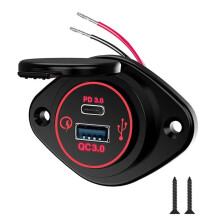 Modified Multifunctional Car Phone Charger Waterproof Car RV Yacht QC PD Dual QC3.0 USB Fast Charging,Red Display