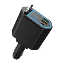 120W Retractable Car Charger USB C Cable 3 with Retractable Cords with Volt Display for 12V 24V Car