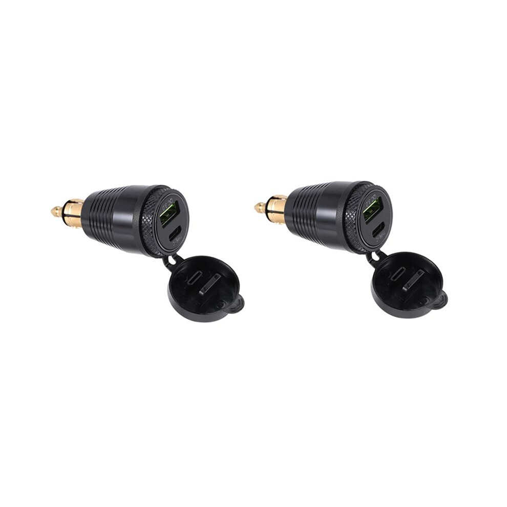 2Set Motorcycle Din Plug Waterproof Charger To Qc3.0 Usb Charger & Type C 30W Power Delivery Adapter Socket 4711324382012