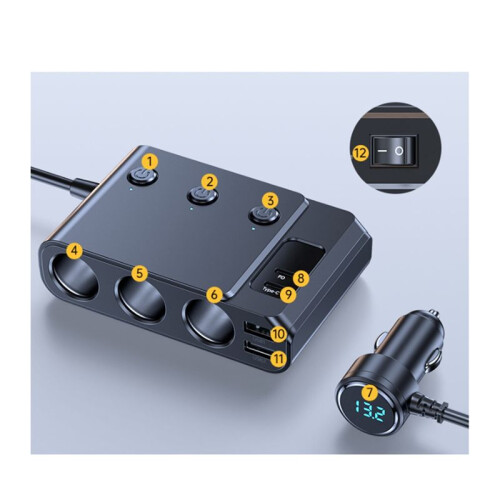 1in7 Car Cigarette Lighter Multi-Function USB3.0 and PD Interface 12-24V High Performance Car Multi-Device Charger 2