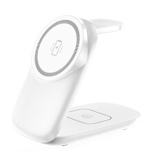 Le Chargeur Sans Fil 3-en-1 Est Pliable, et Portable, Prenant en Charge la Charge Rapide de 15 W pour Téléphones Portables. Blanc.