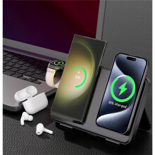 Wireless Charging Dock with LED Night Light and Foldable Design, for Fast Charging for and Watches White