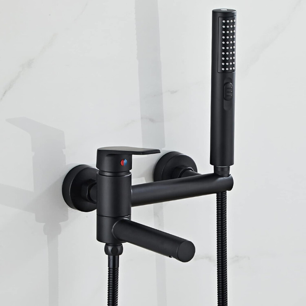 Black Wall Mounted Shower Mixer Tap With Dual Spray Modes, Swivel Spout And Handheld Shower Set 9771547167655