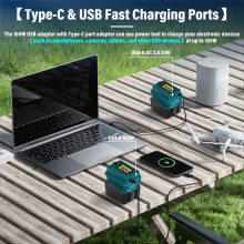 PD100W Ladegerät USB-Akkuadapter mit USB- und Typ-C-Anschlüssen für 18V-Akkus für Elektronische Geräte