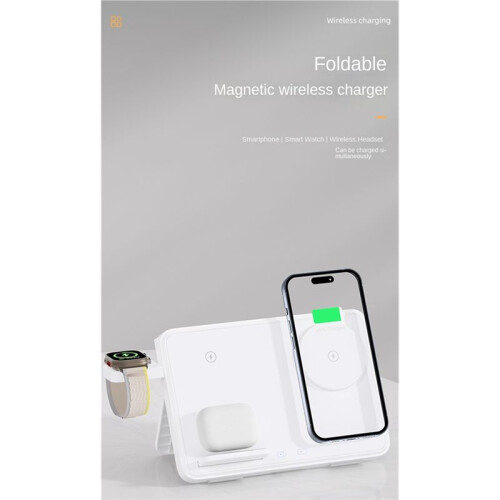 Wireless Charging Dock with LED Night Light and Foldable Design, for Fast Charging for  and  Watches White 2