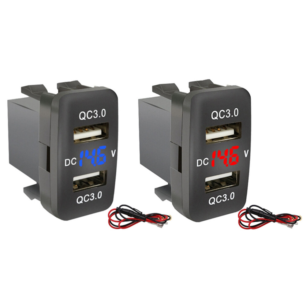 2Set Car Dual Usb3.0 Fast Charge With Display Voltmeter Voltage Car Charger For & Green/Red 6033646922485