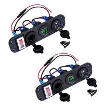 2X 4 in 1 Dual QC3.0 Power Charger C-Igarette Lighter Socket Digital Voltmeter with Rocker Control