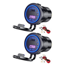 2X PD Typ C USB Auto LadegeräT und QC 3.0 Schnell LadegeräT 12V Steckdose mit ein / AUS-Schalter für Motorrad RV ATV, Blau