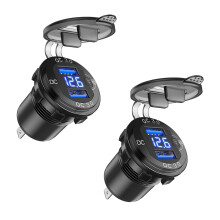 2X Cargador de Coche USB Dual de Carga Rápida 3,0 con Voltímetro E Interruptor de Encendido / Apagado, Cargador Rápido de Salida USB de 36 W Y 12 V
