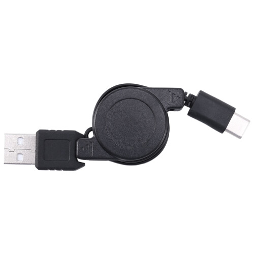 2X USB Type C USB 3.1 Retractable Cable Charger Charging Type-C USB-C Cable Black 2