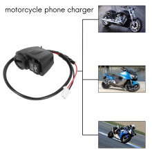 2X 12V to 5V Motorcycle USB Charger for Moto 2.1A 12V Motorcycle Charger with Voltmeter LED Display Thermometer