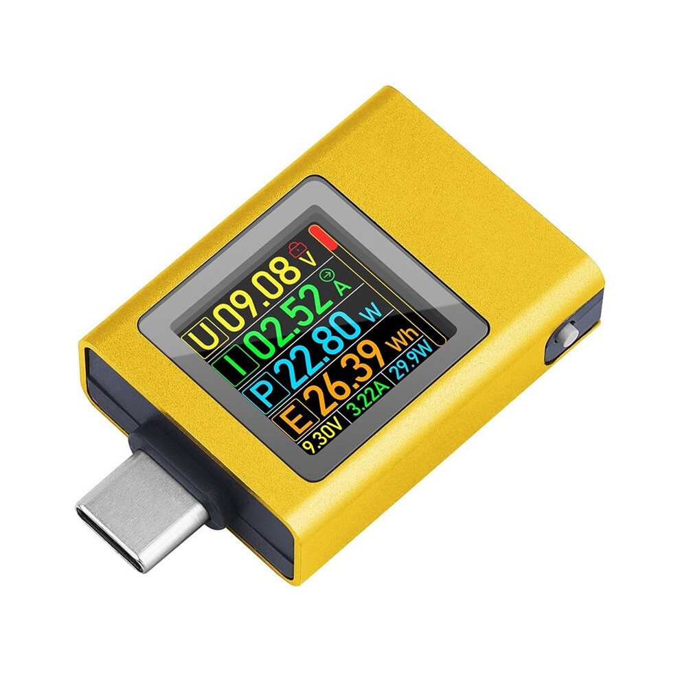 Type-C Power Meter Tester Voltage Current Digital Multimeter 4.5-50V 0-12A Pd 3.1 Golden Yellow 4712443543605