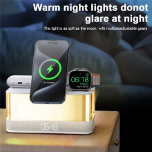 Multifunction Wireless Charger Pad Stand Speaker RGB Night Light 15W Fast Charging Station with Clock