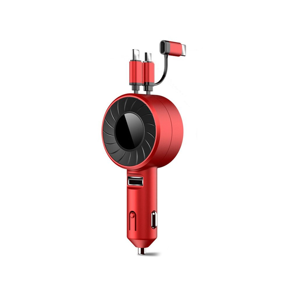 3 In 1 Retractable Car Charger Usb C Cable For Fast Charge Cord Cigarette Lighter Adapter Red 6031794492782