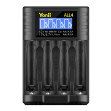 Yonii ALL4 Charger, 4-Slot High-Speed LCD AA/AAA Charger, Suitable for 1.2V Ni-MH 1.5V/3.7V Li-Ion Rechargeable Batteries