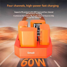 4-CH Camera Battery Charger 60W PD Fast Charging for  A7m3 A7c A7s3 A7R4 A7M4 A6700 A9M2 Camera Battery