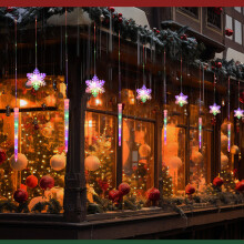 (A) Christmas Curtain Lights Outdoor Icicle Snowflake Shaped Light String With Remote Control