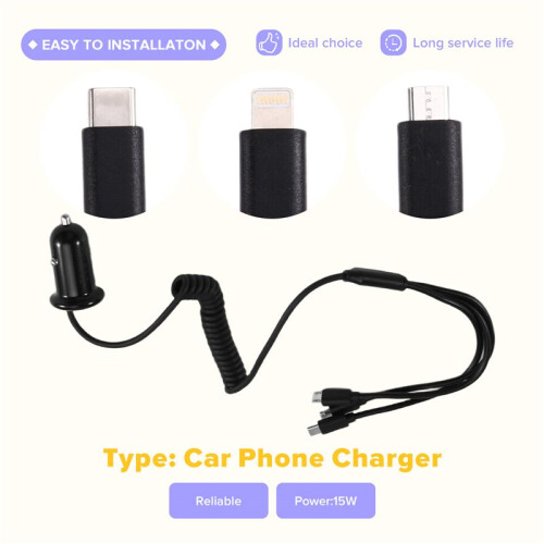 Autolader 3-Interface Universele Telefoonoplader voor IOS Android Type-C Auto-Opladeradapter Accessoires 2