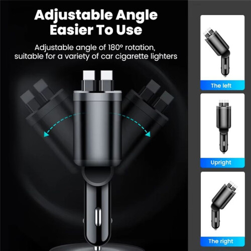 Autoladegerät-Adapter, Schnellladefunktion, USB-Typ-C-Autoladegerät mit Einziehbarem Typ-C-Kabel, Multi-Port-Autoadapter 2