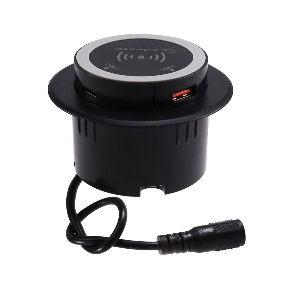 Universal Fast Wireless Charger Desktop Embedded Supports Pd20w And Usb Wired Charging Furniture Opening Desk Hole Hub Black 6031029084645