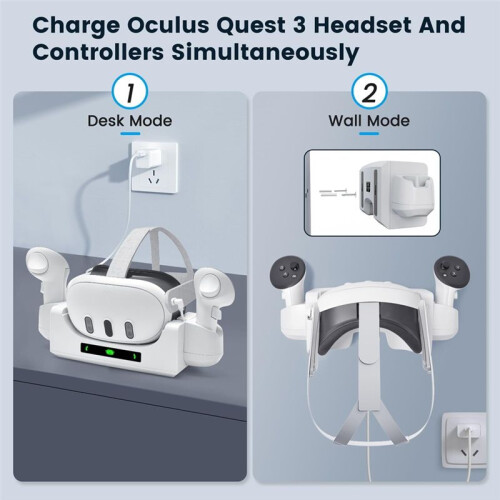 For /Meta Quest 3 Charging Dock,Headset Holder (with 2 Batteries), Wall Mount (Not Compatible with Quest 3S) 2
