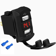 Marine USB Rocker 12V Dual Charger 4.2A Waterproof Outlet Socket Digital Voltmeter Red