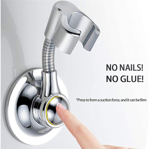 Shower Head Holder with Adjustable Height Suction Cup Wall Mount Bracket for Handheld Silver 1