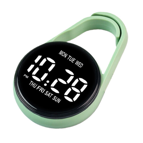 Pocket Sized LED Digital Pocket Clock Keychain Clip For-Green