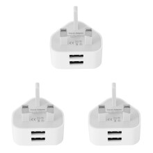 3X Universal USB UK Plug 3 Pin Wall Charger Adapter with USB Travel Charger Charging for Phone (2 Port)