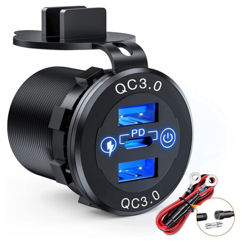 5X Quick Charge Socket 60W USB-C Multiple Car Charger Socket PD 3.0 & Two QC3.0  with Touch  Fast Car Adapter 2