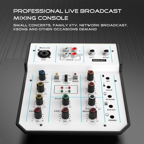 3-Channel Mixer +48V Phantom, Type-C 16.5x21x6.5cm 2
