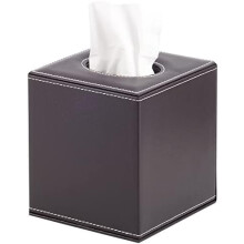 Beige tissuebox van PU-leer met gouden rand